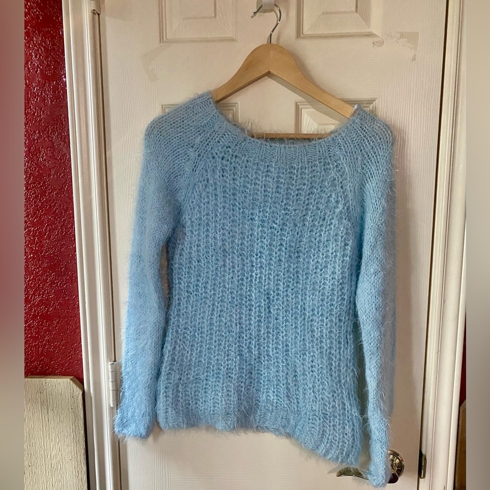 Lineamaglia Light Blue Shaggy Soft Scoop Neck Sweater Made In Italy Size S